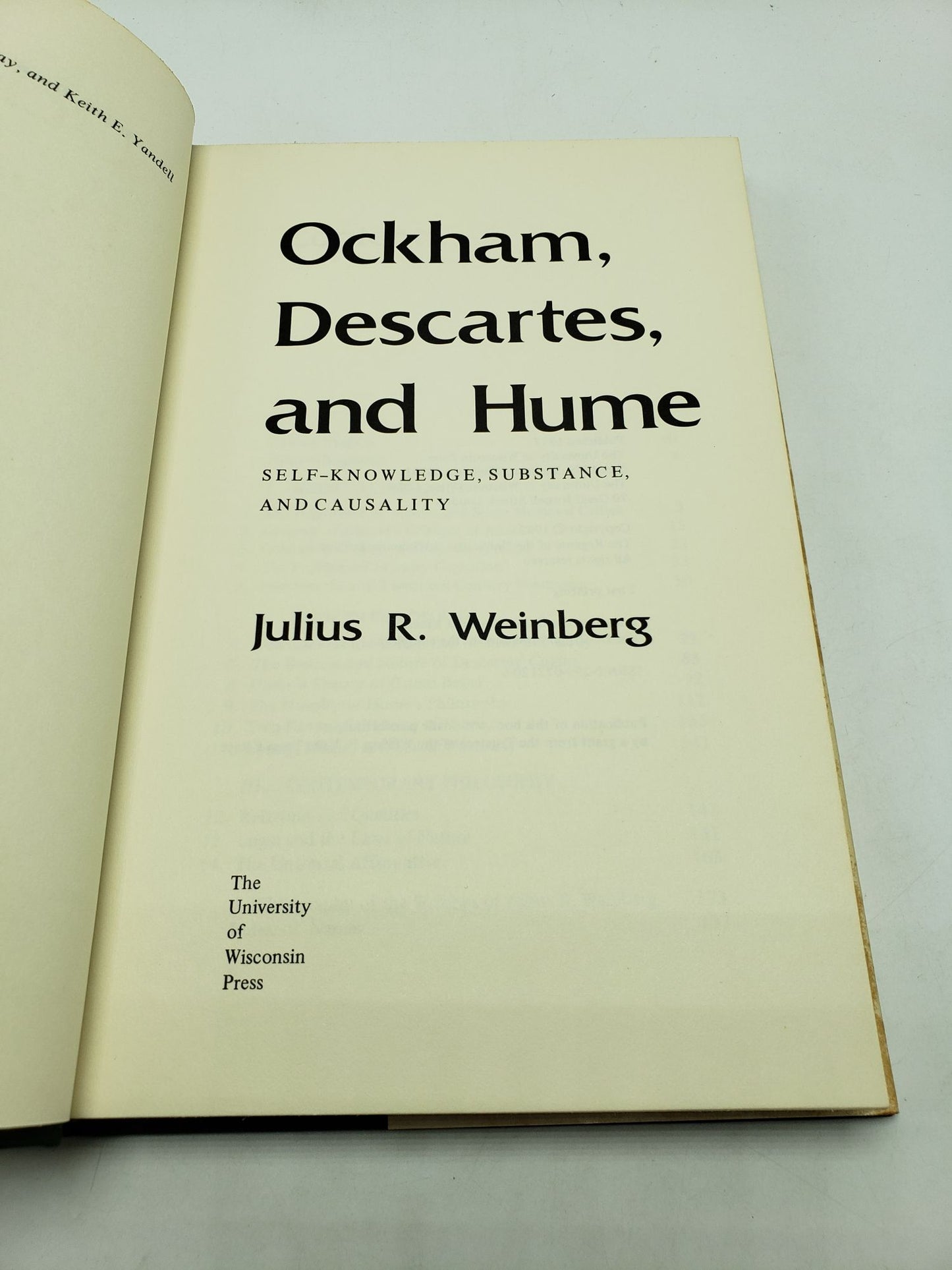 Ockham, Descartes, and Hume: Self Knowledge, Substance, and Causality