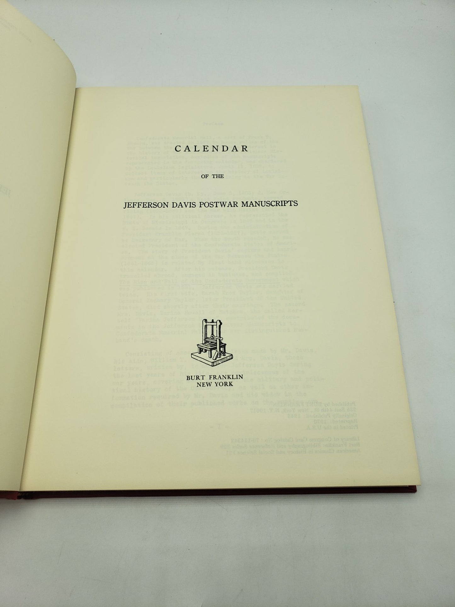 Calendar of the Jefferson Davis Postwar Manuscripts