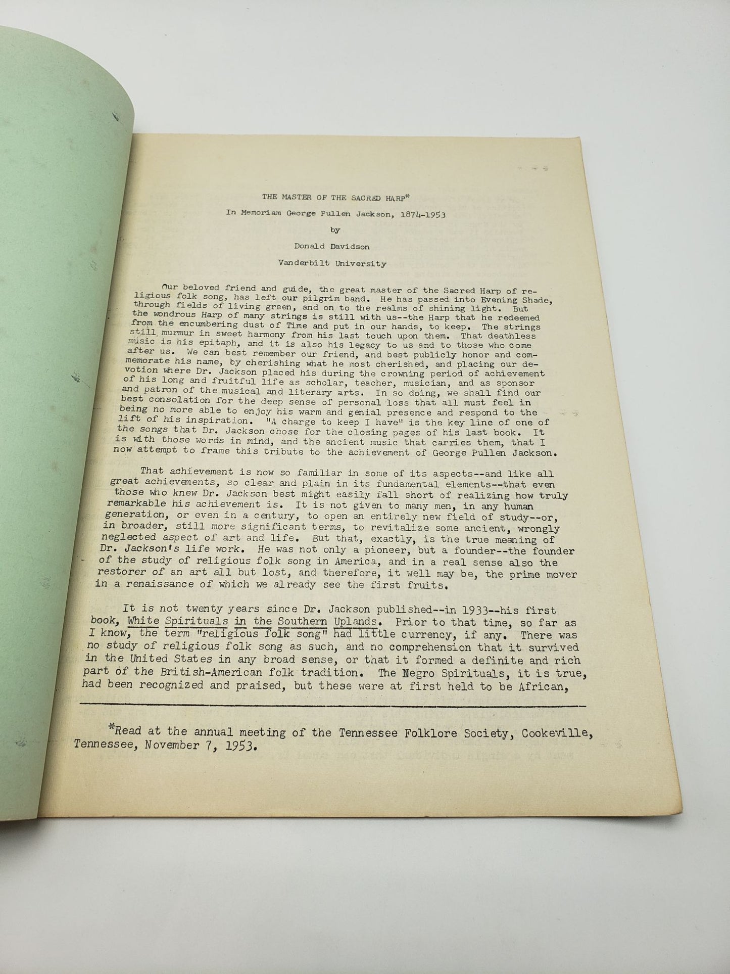 Tennessee Folklore Society Bulletin: Volume 20 (Number 1)