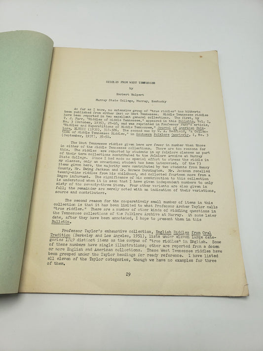 Tennessee Folklore Society Bulletin: Volume 18 (Number 2)