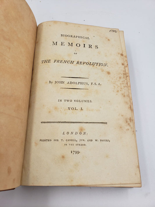 Biographical Memoirs Of The French Revolution (2 Vol. Set)