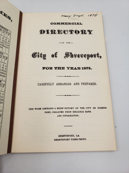 Louisiana Commercial Directory of the City of Shreveport for Year 1875