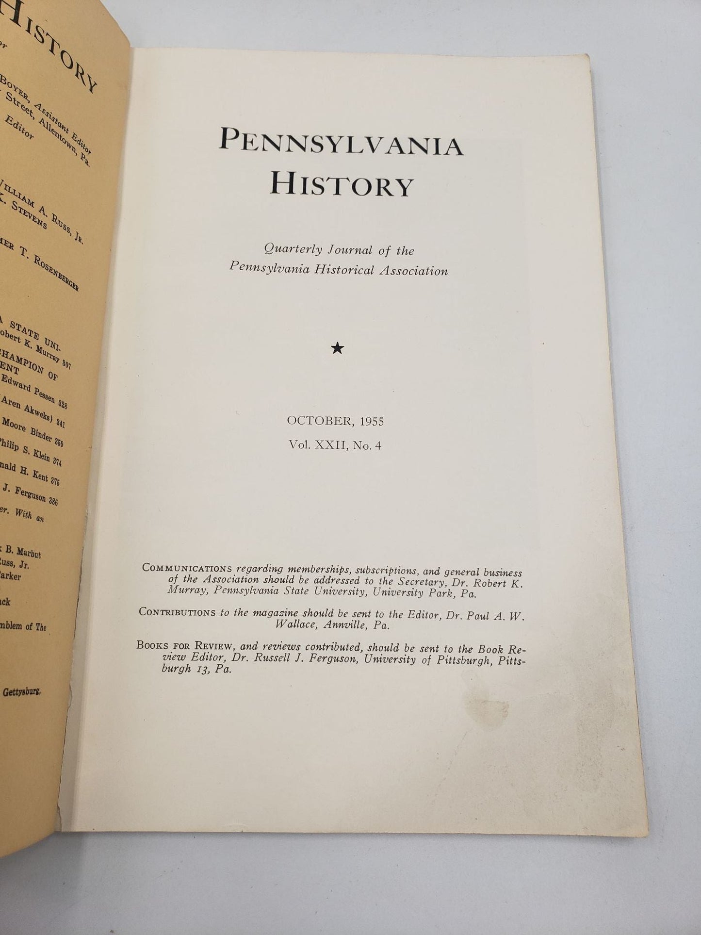 Pennsylvania History: Quarterly Journal (Vol. XXI, No. 1 - 4)