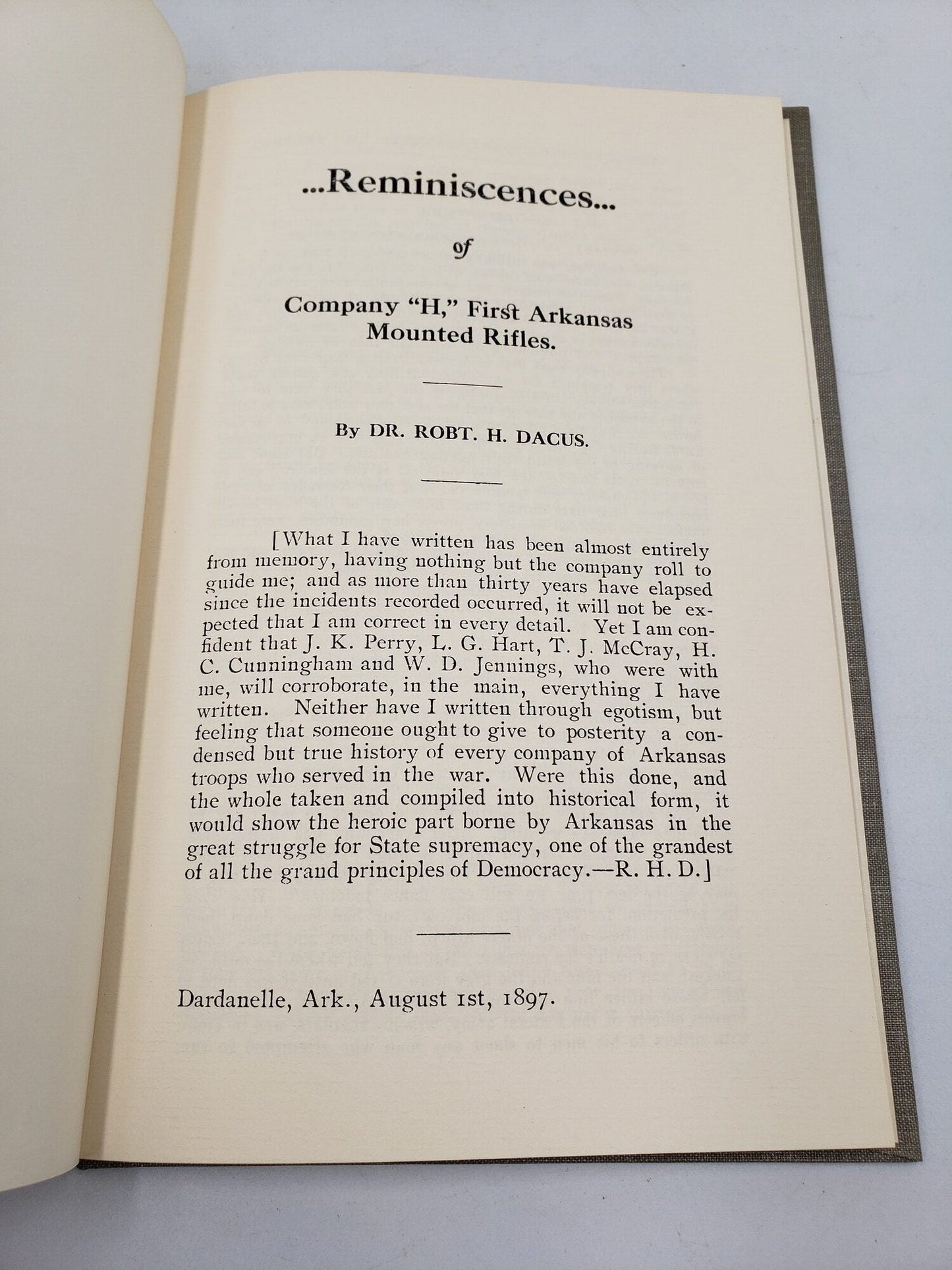Reminiscences of Company "H," First Arkansas Mounted Rifles