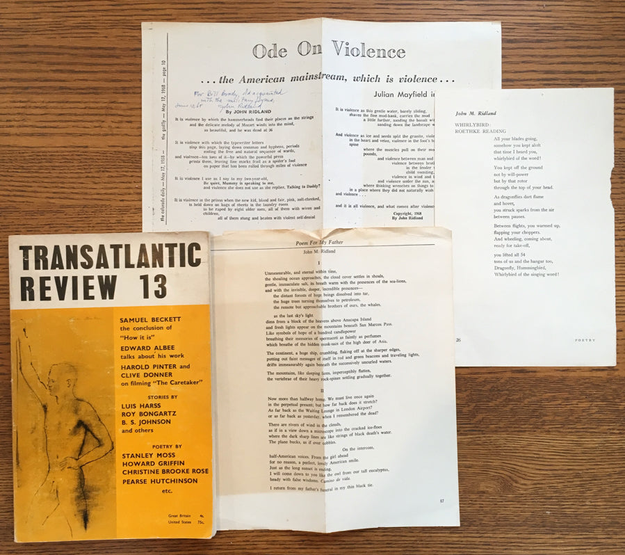 Small archive of books and ephemera by poet John Ridland: Land Mark (Landmark) Poems 1959:1960, Poets of Today VIII, The Little Square Reviews Number 1 and other material