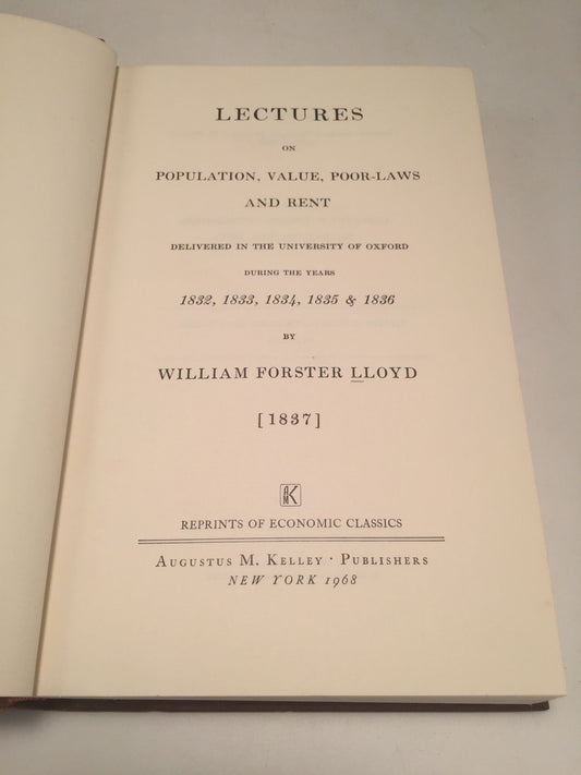 Lectures on Population, Value, Poor-Laws & Rent