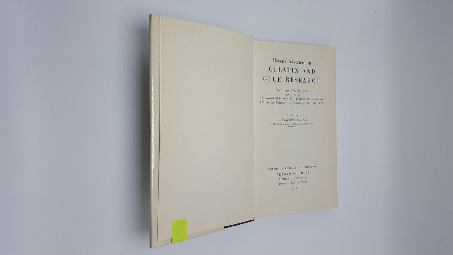 Recent Advances in Gelatin and Glue Research; Proceedings of a Conference Sponsored by the British Gelatine and Glue Research Association held at the University of Cambridge
