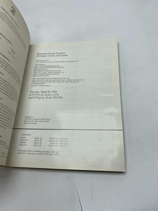 Christie's #7870: Important French Furniture, Porcelain, Clocks and Carpets. Tuesday, April 26, 1994 New York