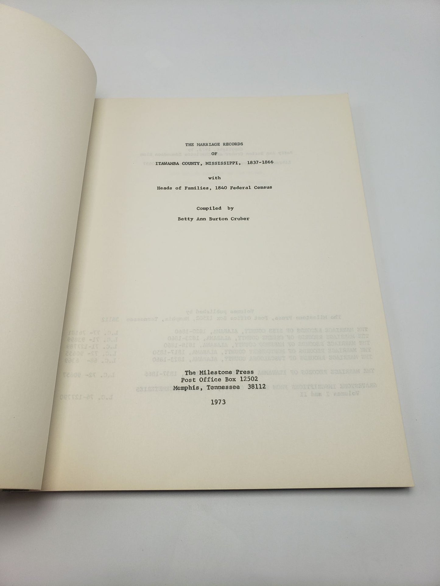 Marriage Records of Itawamba County Mississippi: 1837 - 1866
