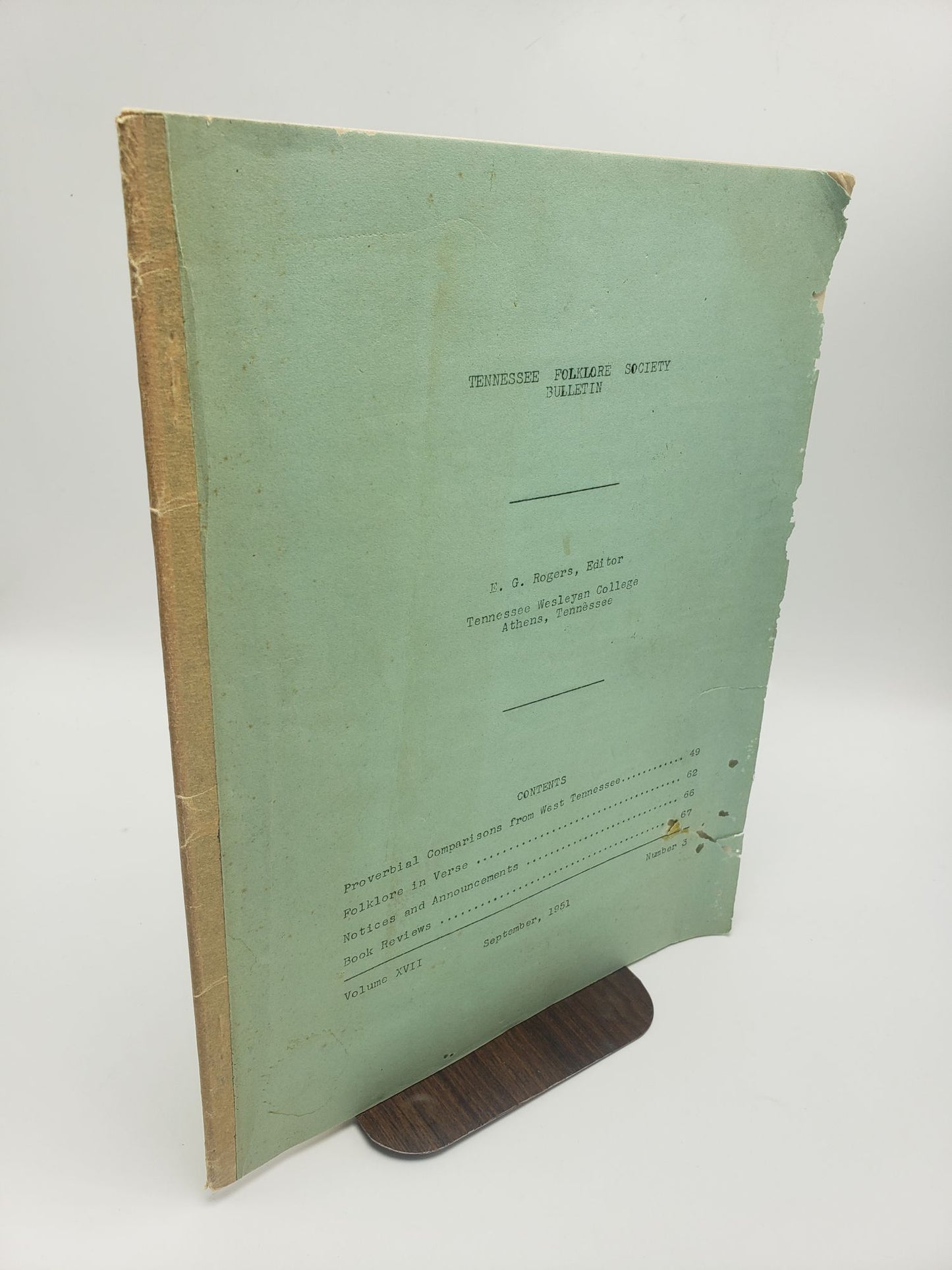Tennessee Folklore Society Bulletin: Volume 17 (Number 3)