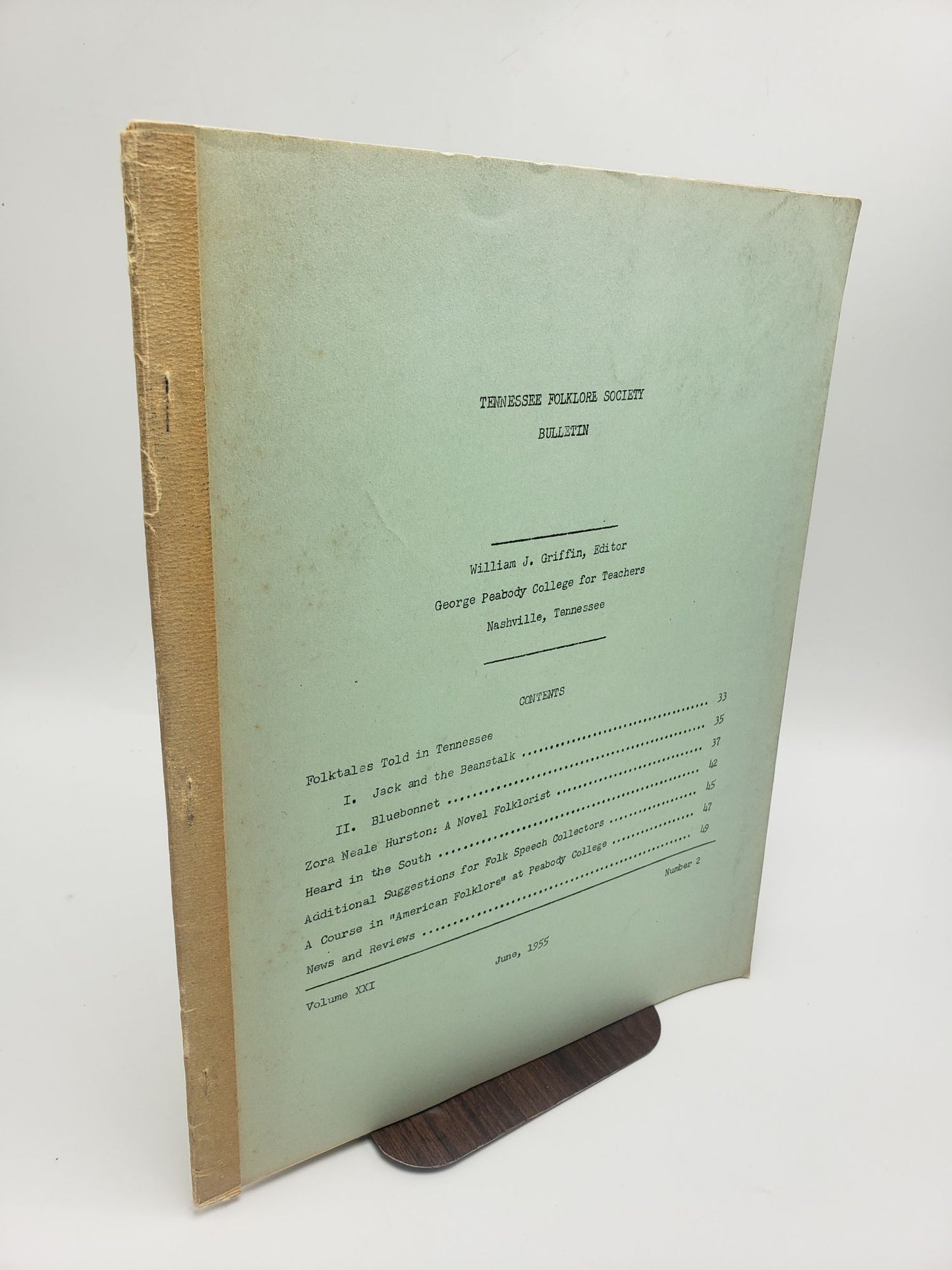 Tennessee Folklore Society Bulletin: Volume 21 (Number 2)