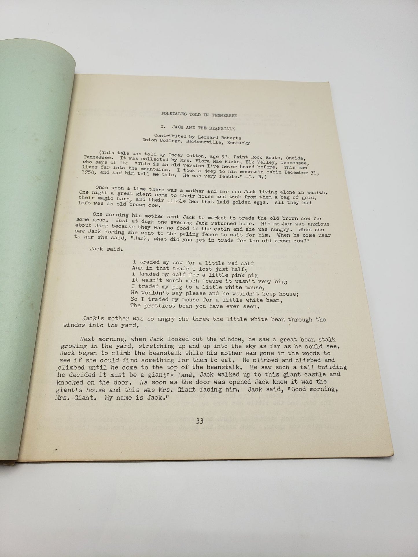 Tennessee Folklore Society Bulletin: Volume 21 (Number 2)
