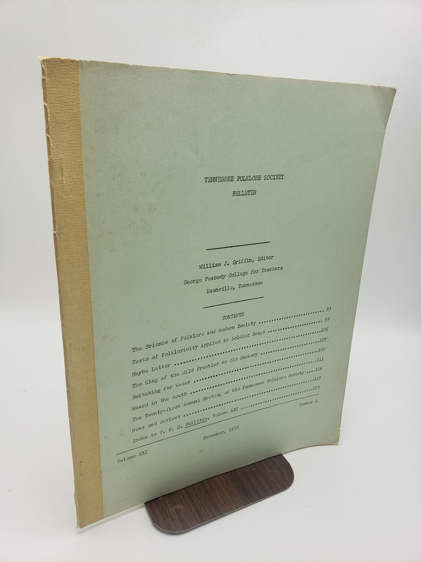Tennessee Folklore Society Bulletin: Volume 21 (Number 4)