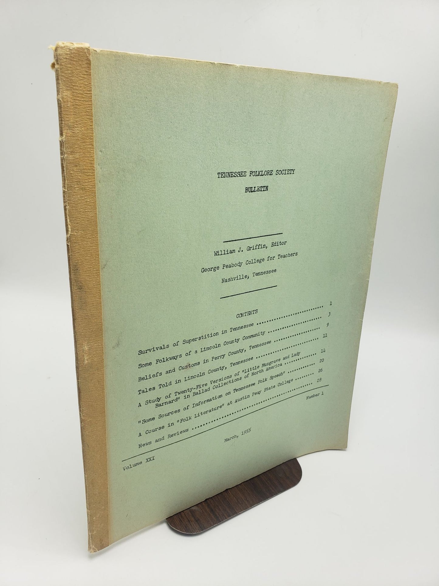 Tennessee Folklore Society Bulletin: Volume 21 (Number 1)