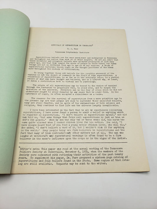 Tennessee Folklore Society Bulletin: Volume 21 (Number 1)