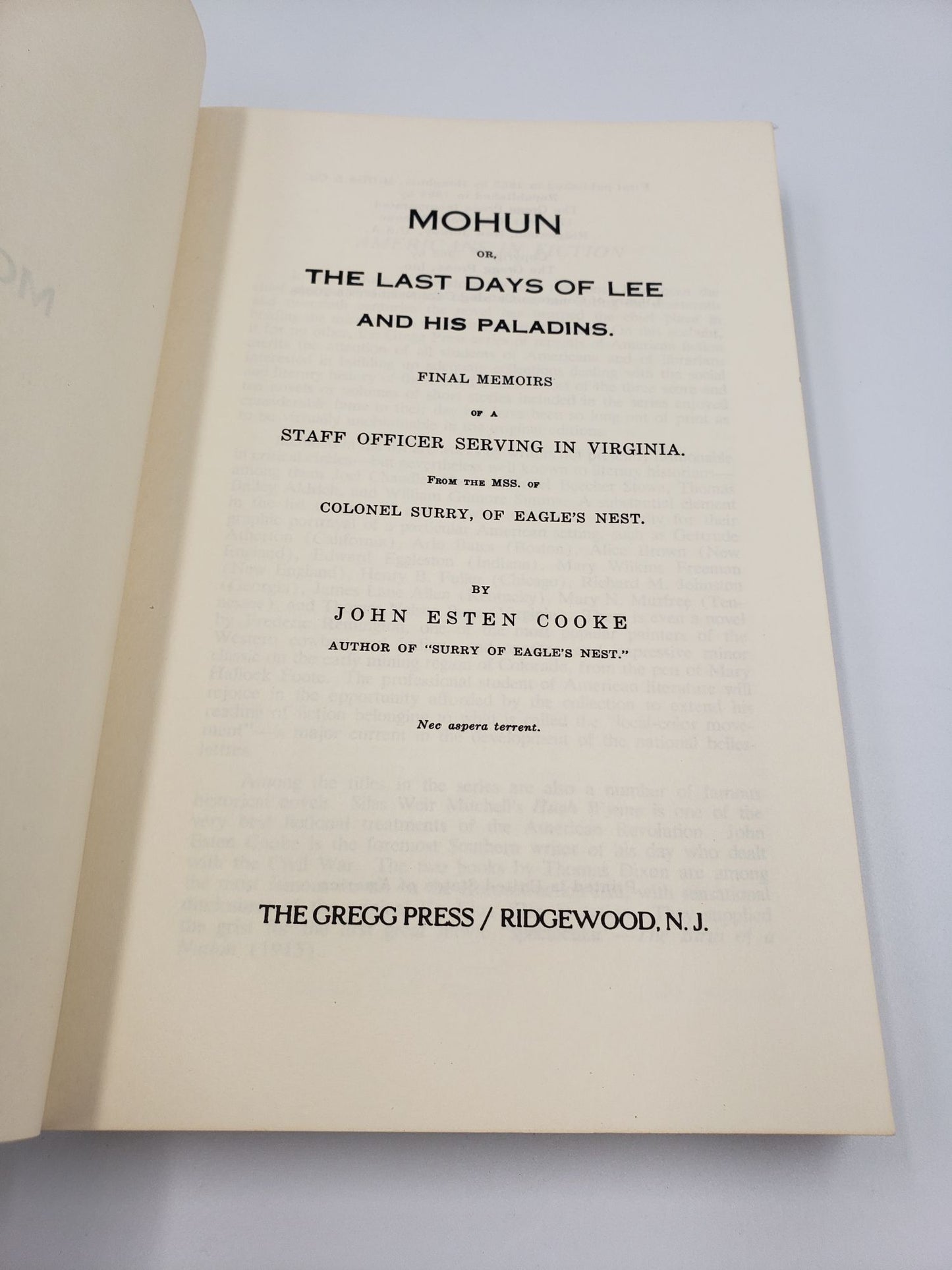 Mohun or, The Last Days of Lee and His Paladins