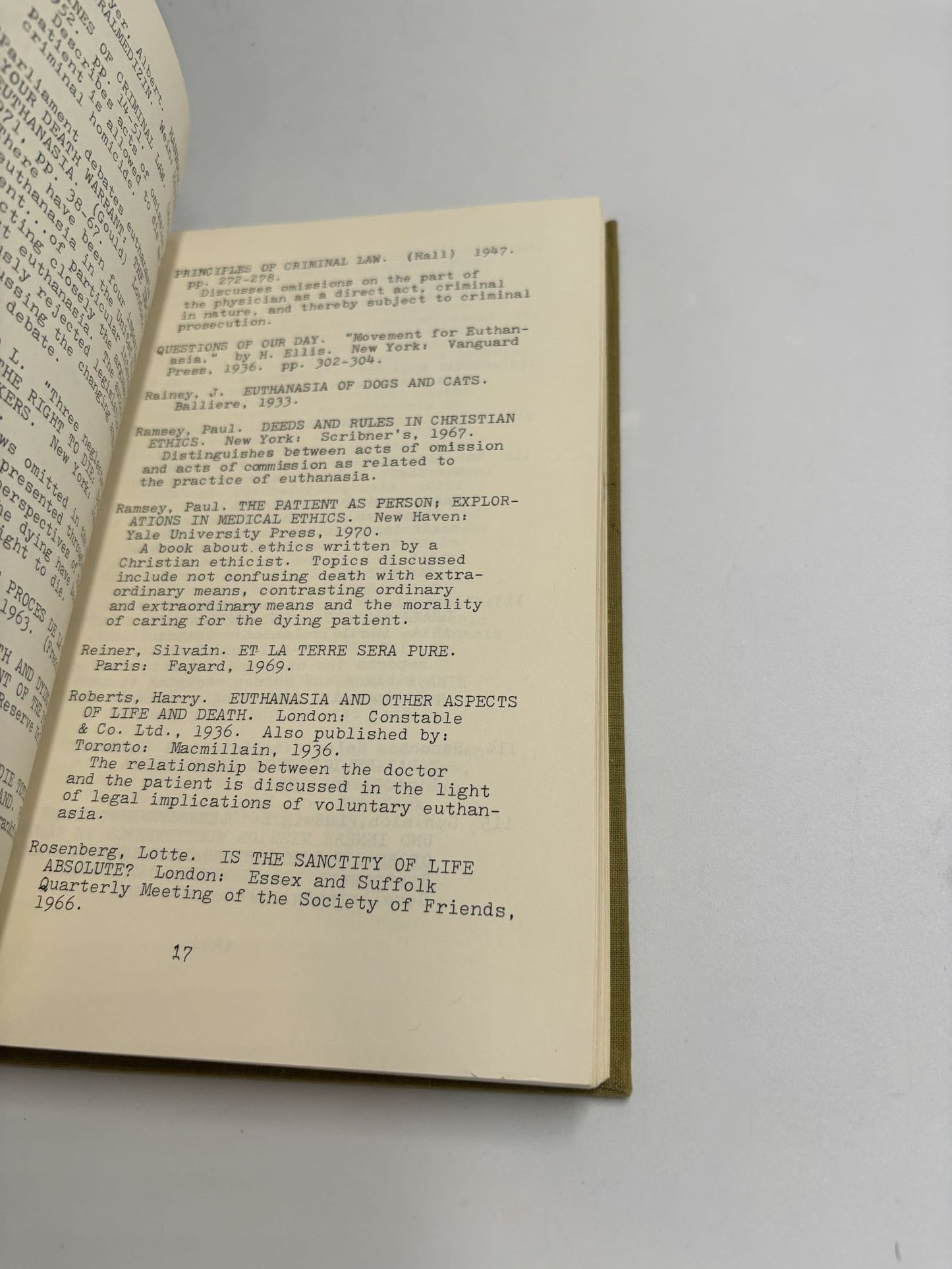 The Euthanasia Controversy 1812-1974: A Bibliography With Selected Annotations