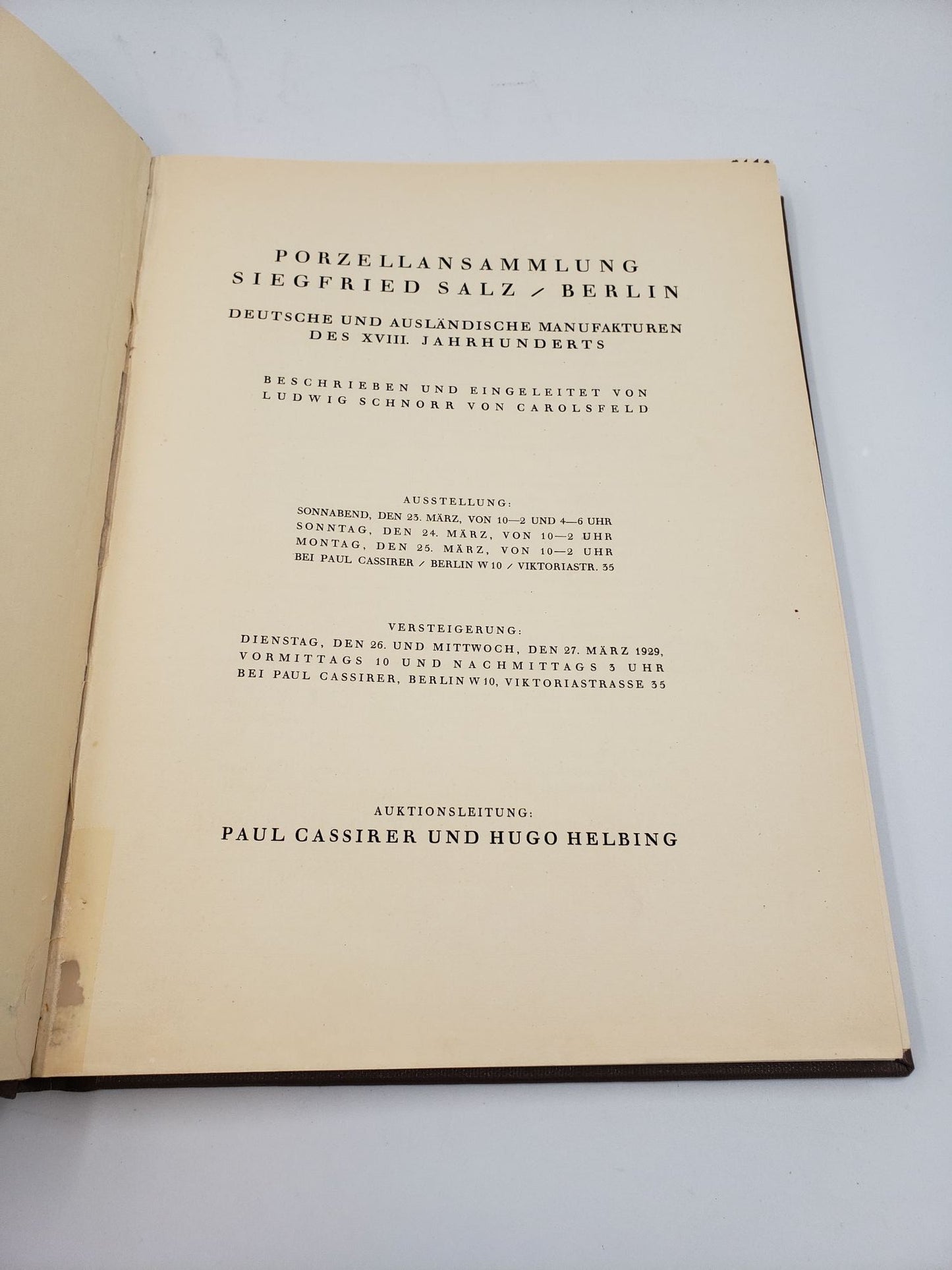 Porzellansammlung Siegfried Salz, Berlin: Deutsche und Ausländische Manufakturen des XVIII. Jahrhunderts.