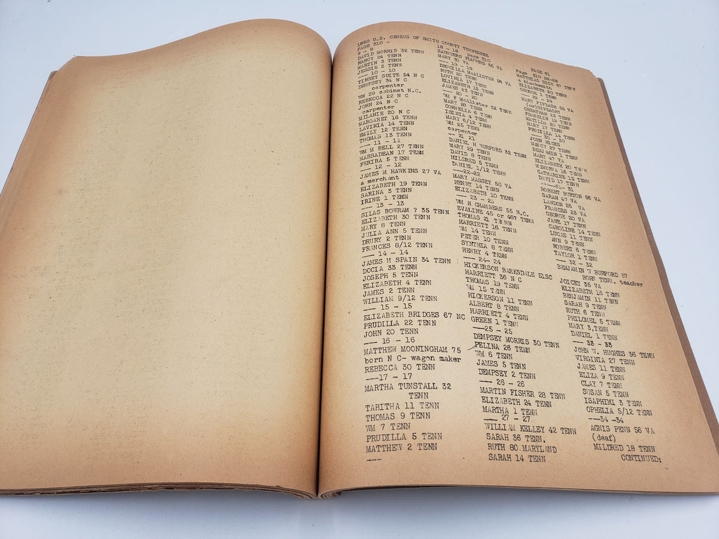 Family Records of Smith County, Carthage Tennessee As Given The United States Census Taker 1850