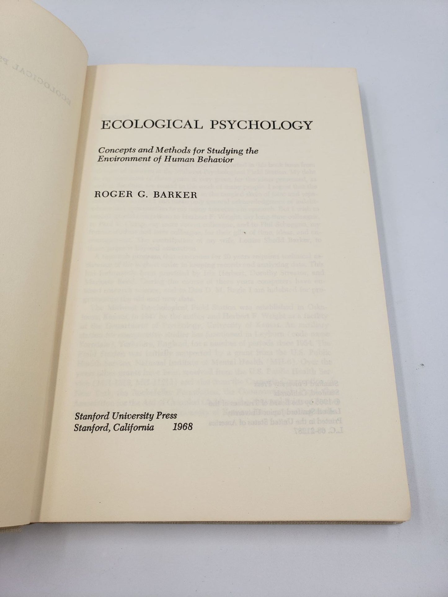 Ecological Psychology: Concepts and Methods for Studying the Environment of Human Behavior