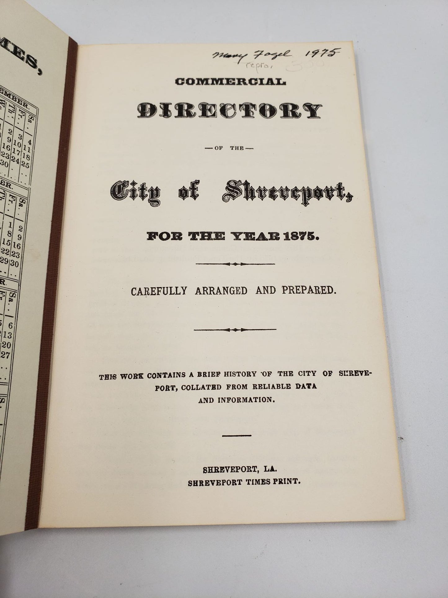 Louisiana Commercial Directory of the City of Shreveport for Year 1875
