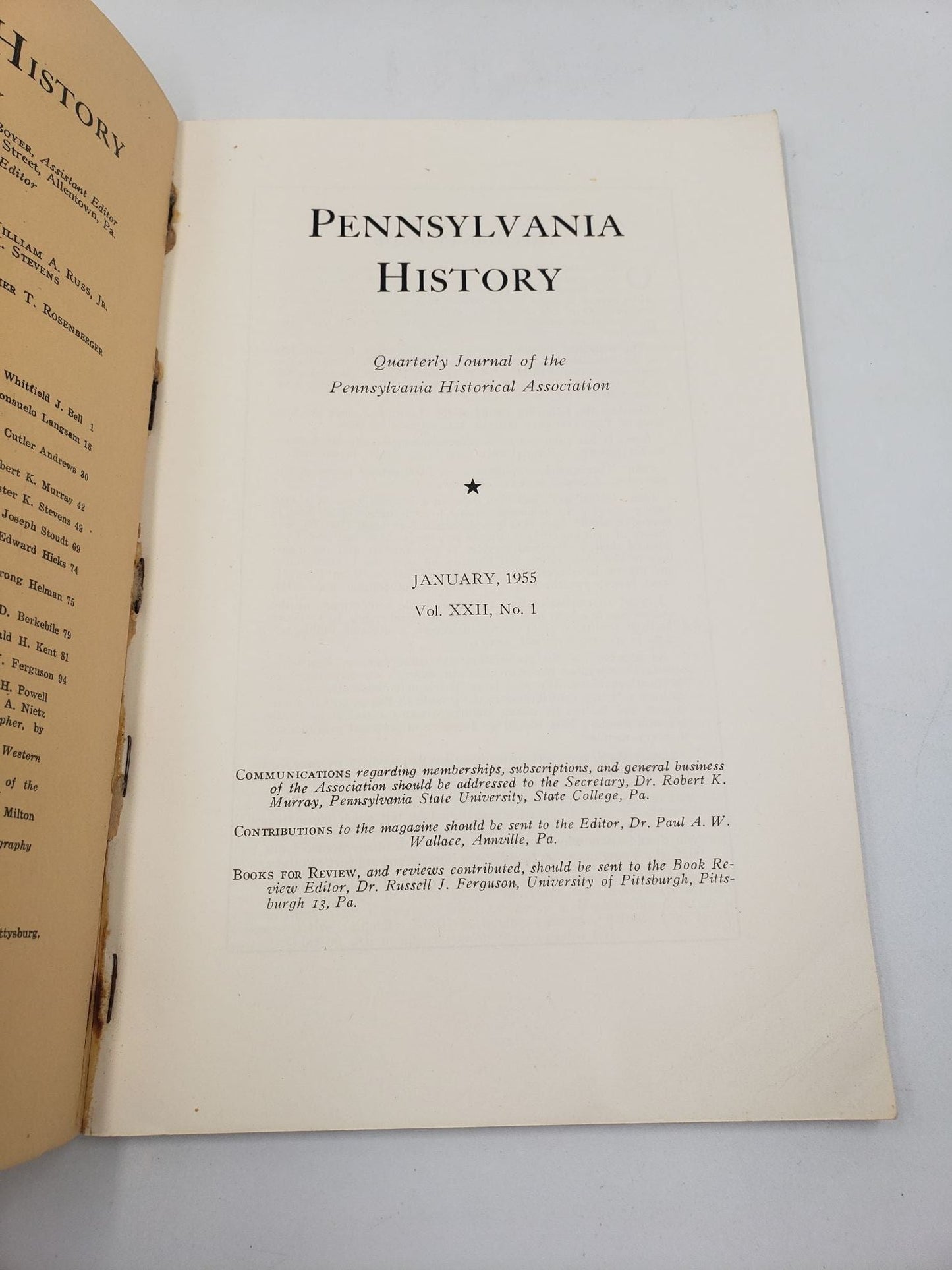 Pennsylvania History: Quarterly Journal (Vol. XXI, No. 1 - 4)