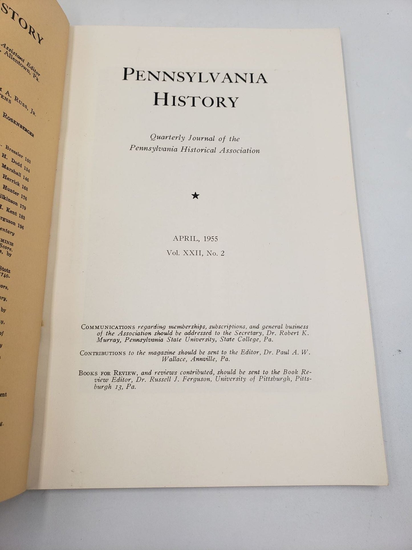 Pennsylvania History: Quarterly Journal (Vol. XXI, No. 1 - 4)