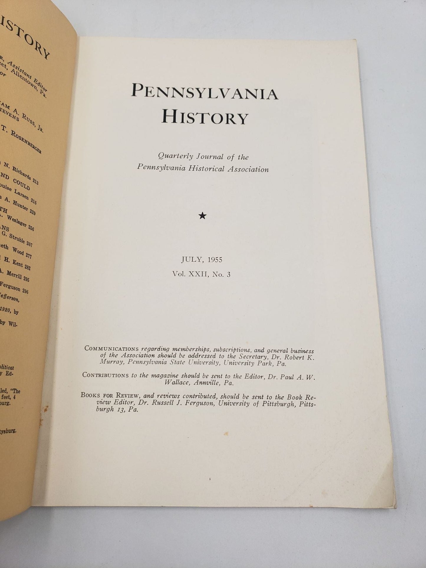 Pennsylvania History: Quarterly Journal (Vol. XXI, No. 1 - 4)