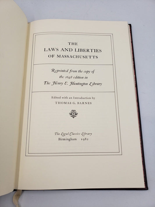 The Laws And Liberties Of Massachusetts