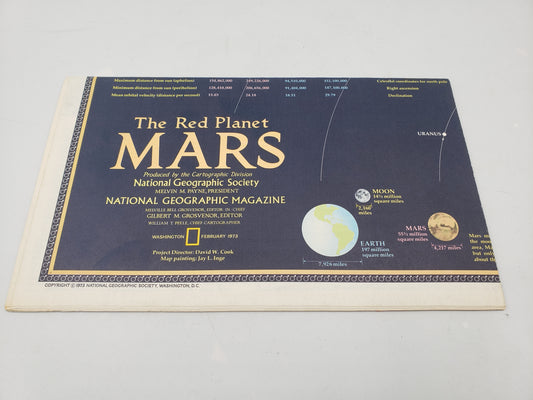 "The Red Planet Mars" National Geographic 1973 Foldout map