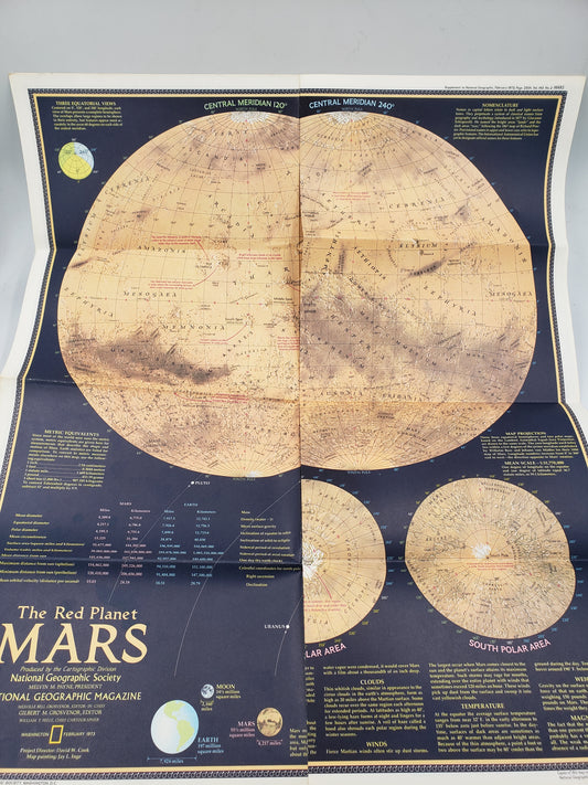 "The Red Planet Mars" National Geographic 1973 Foldout map