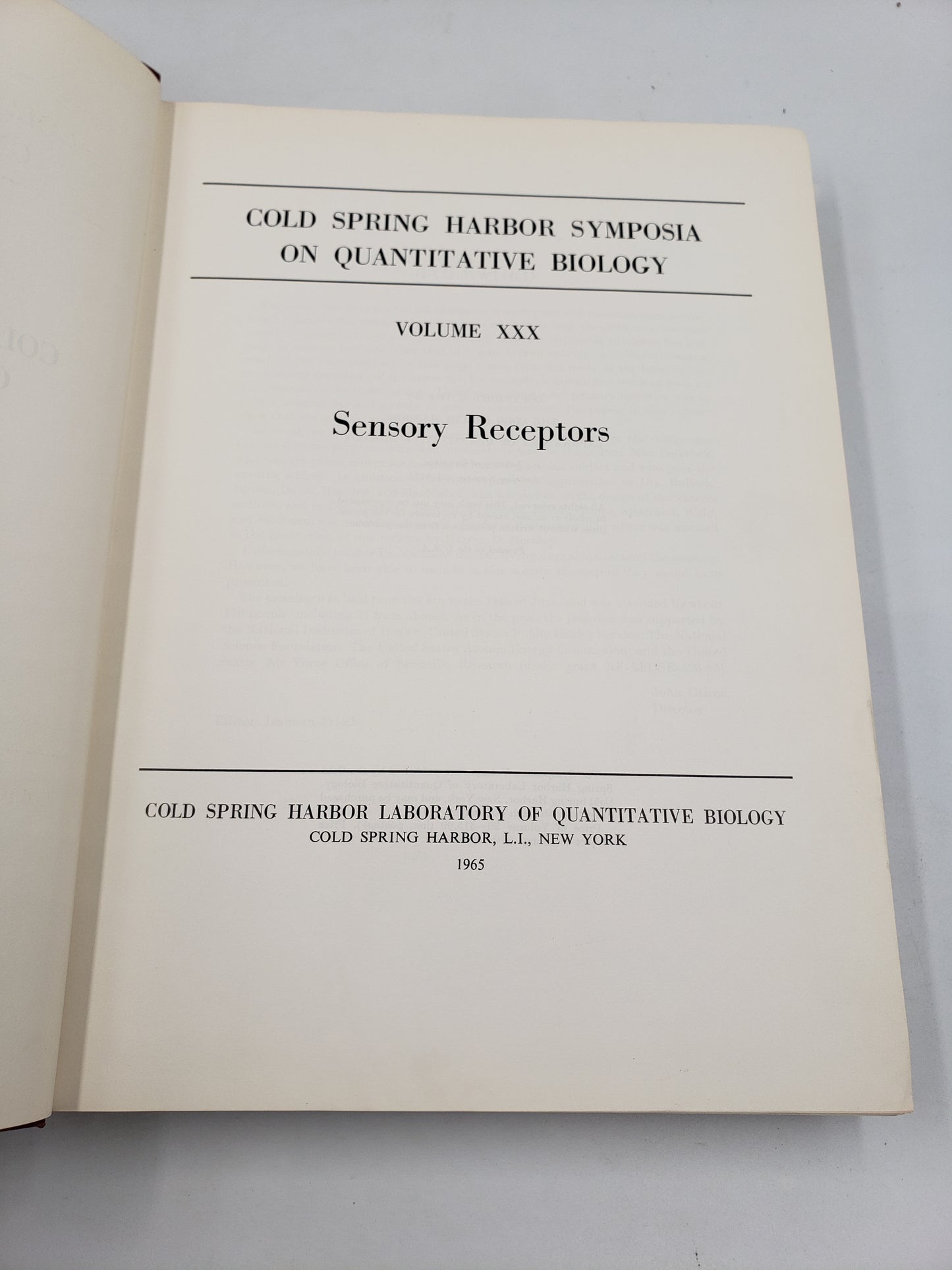 Cold Spring Harbor Symposia On Quantitative Biology: Sensory Receptors (Volume 30)