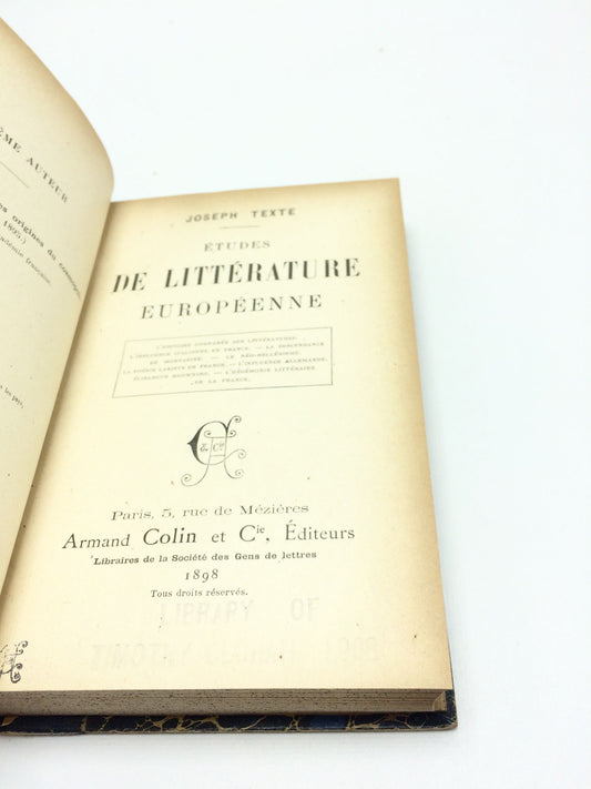 Etudes De Litterature Europeenne