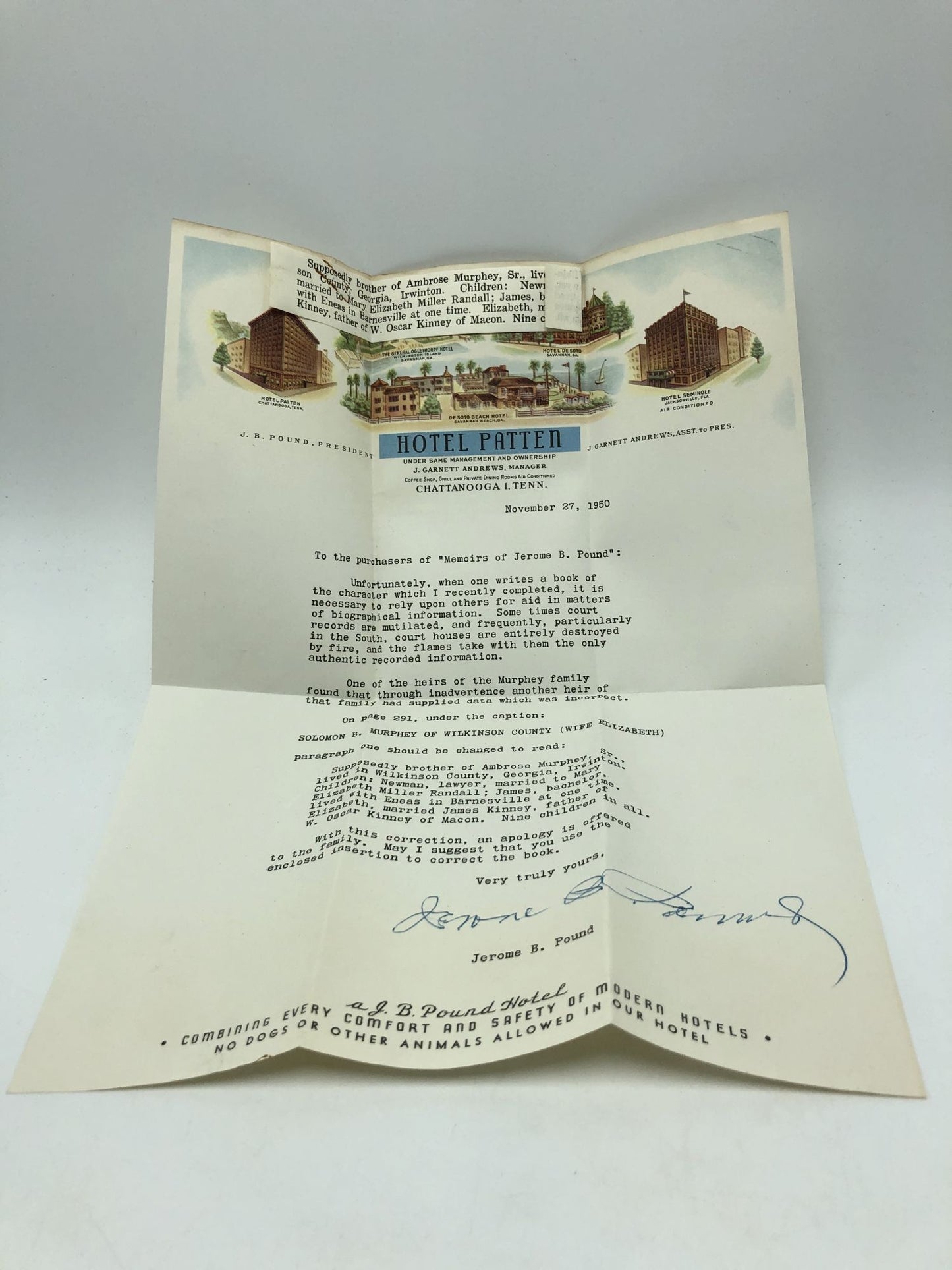Memoirs of Jerome B. Pound; With Histories of Pound-Murphey-Willingham-Palmer-Pitts Families