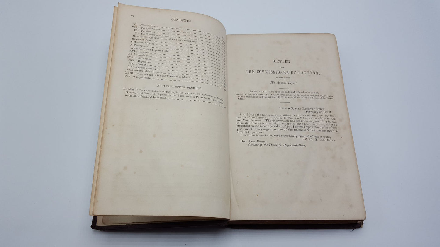 Report Of The Commissioner Of Patents For The Year 1852 Parts 1 & 2