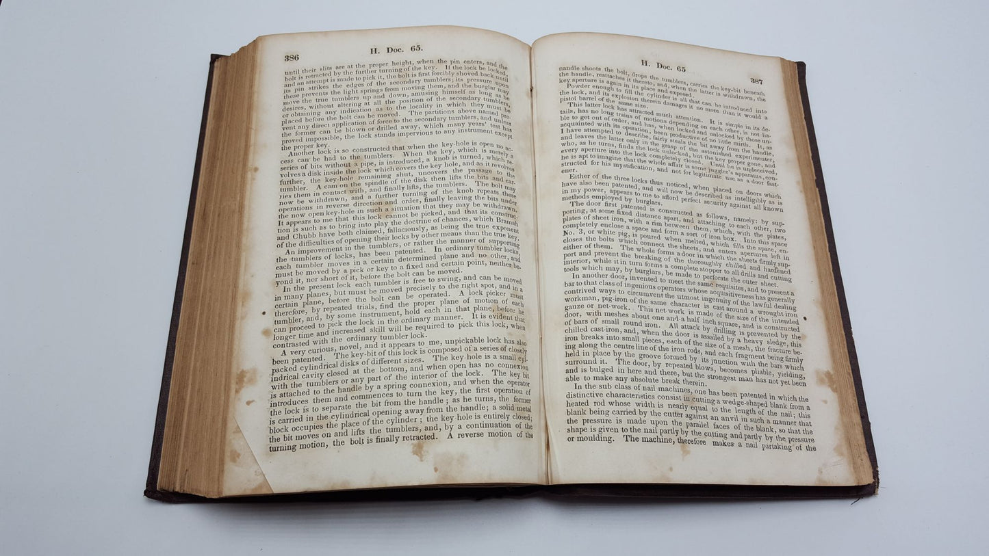 Report Of The Commissioner Of Patents For The Year 1852 Parts 1 & 2