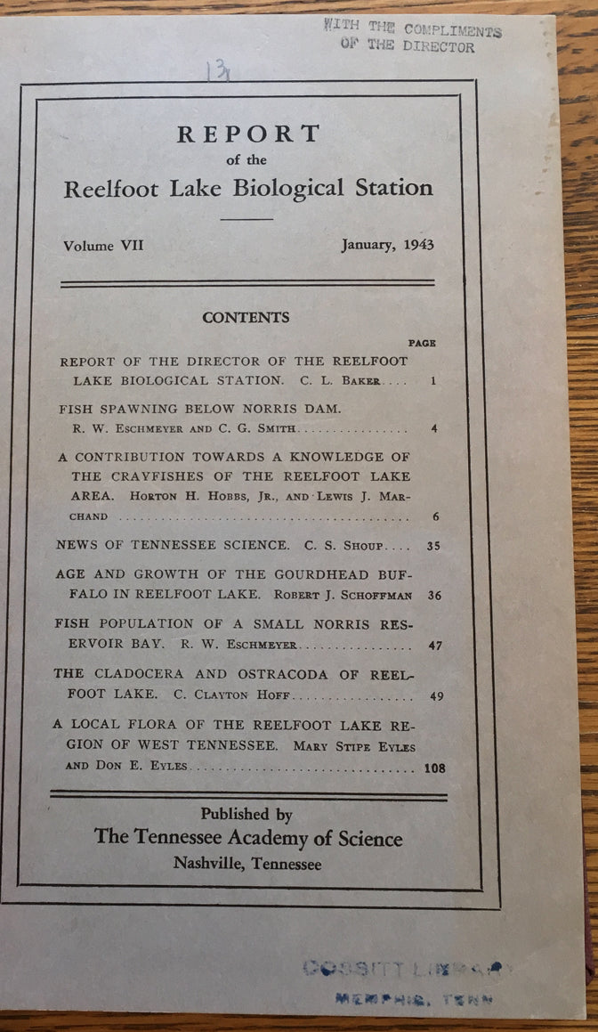Report of the Reelfoot Lake Biological Stations, Volumes 7-9 and 11 (1943-1945, 1947)