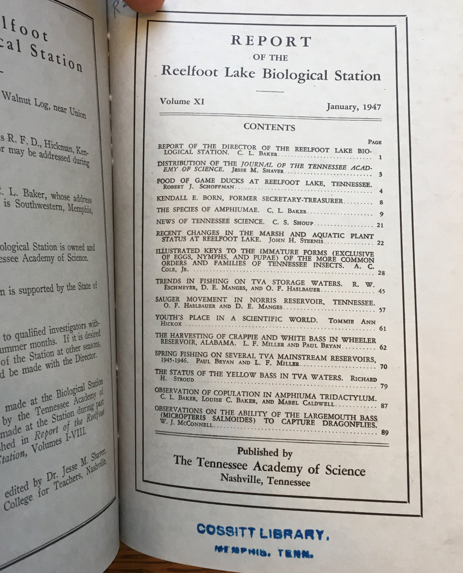 Report of the Reelfoot Lake Biological Stations, Volumes 7-9 and 11 (1943-1945, 1947)