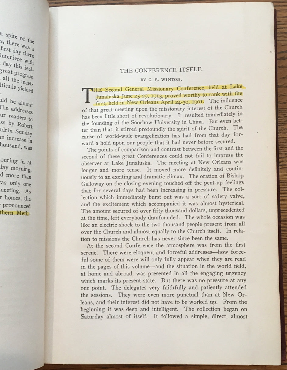 The Junaluska Conference: A Report of the Second General Missionary Conference of the Methodist Episcopal Church, South. Held at Lake Junaluska, N.C., June 25-29, 1913