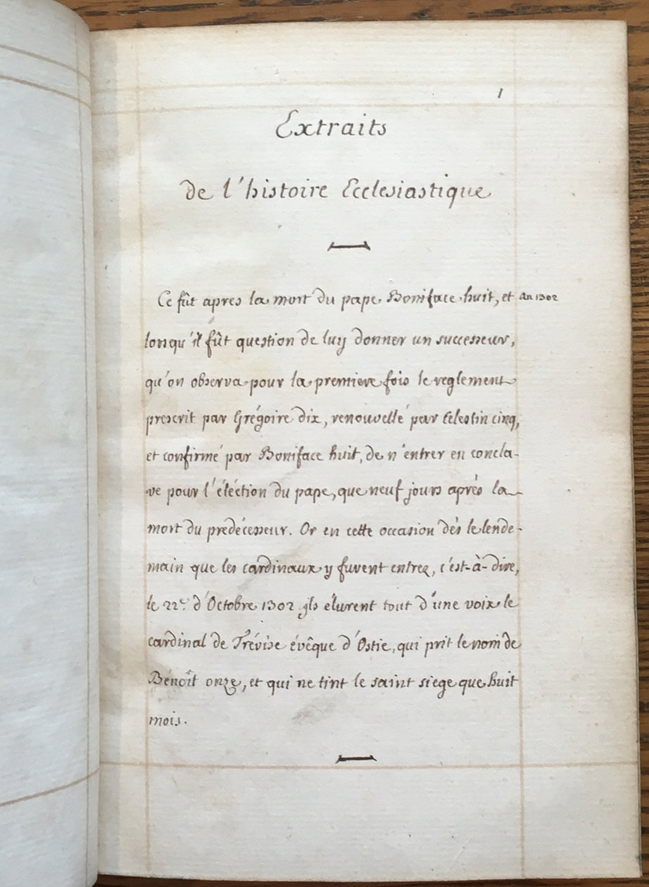 Extraits de l'Histoire Ecclesiastique Tome II -- unique copy, handwritten book