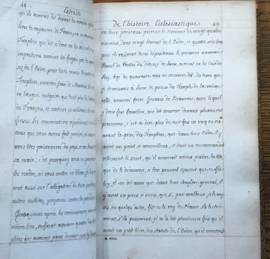 Extraits de l'Histoire Ecclesiastique Tome II -- unique copy, handwritten book