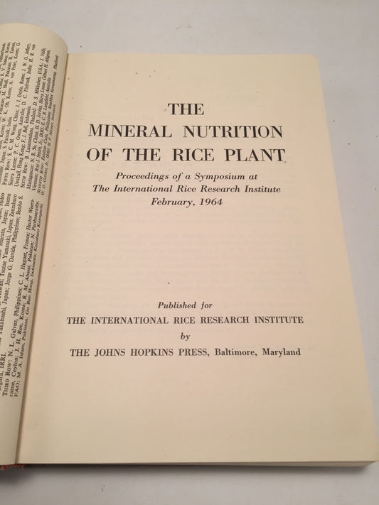 The Mineral Nutrition of the Rice Plant