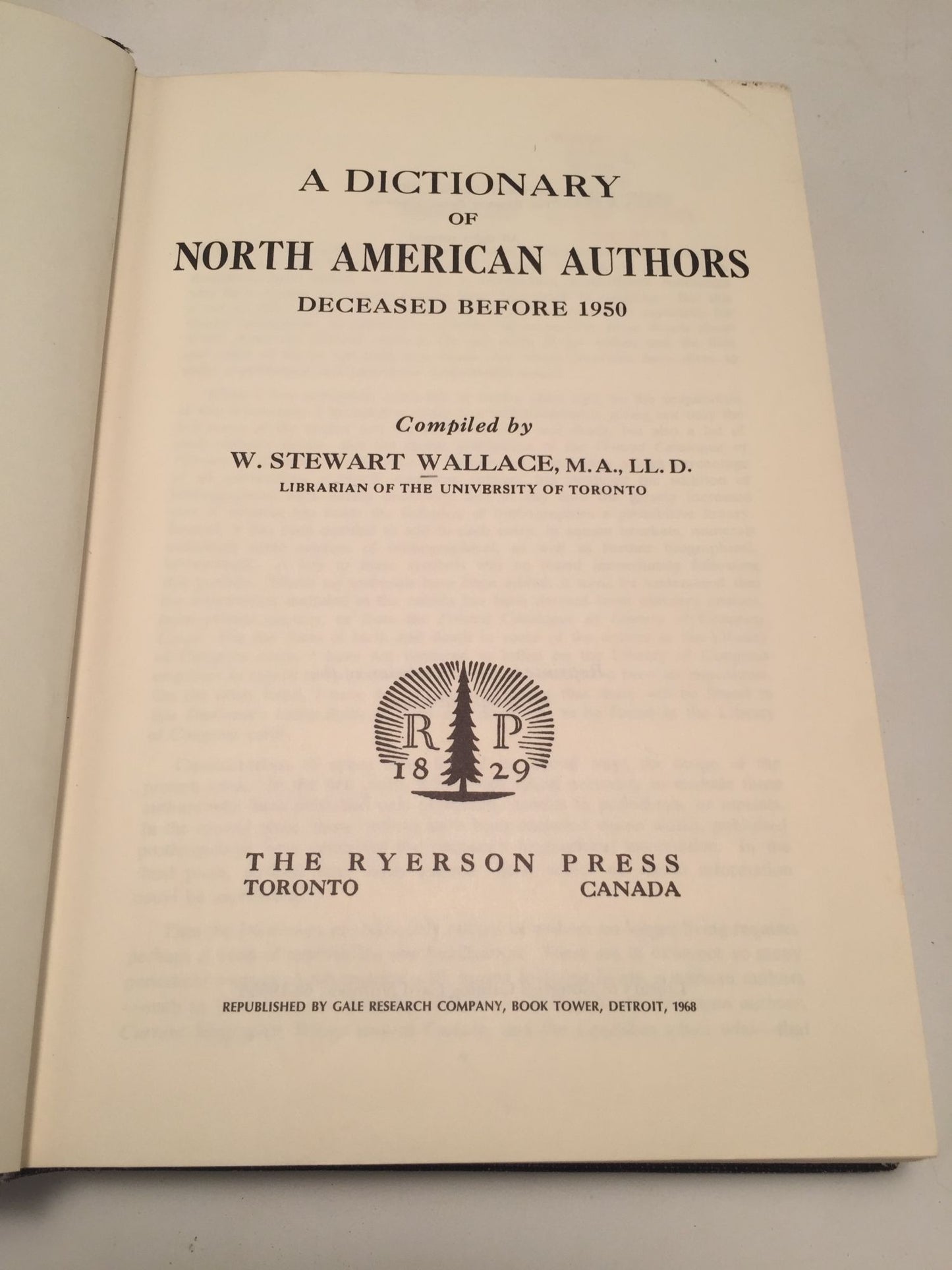 A Dictionary of North American Authors Deceased Before 1950