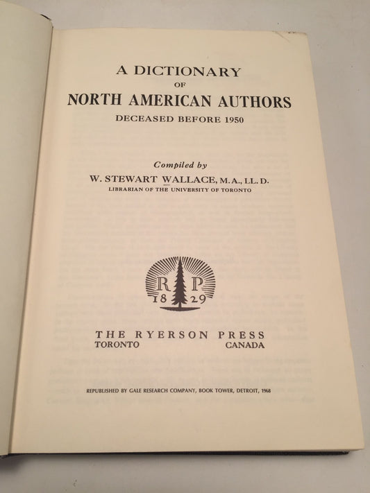 A Dictionary of North American Authors Deceased Before 1950