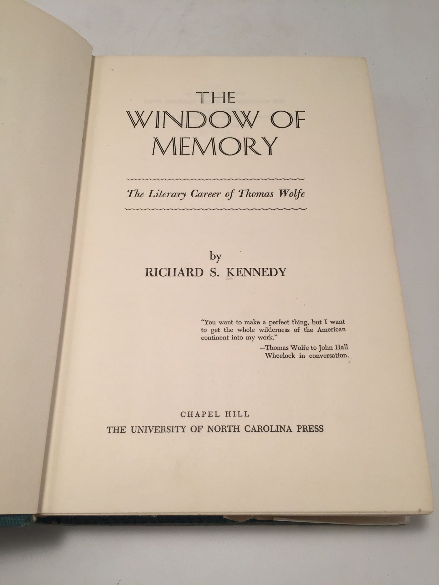 The Window of Memory: The Literary Career of Thomas Wolfe