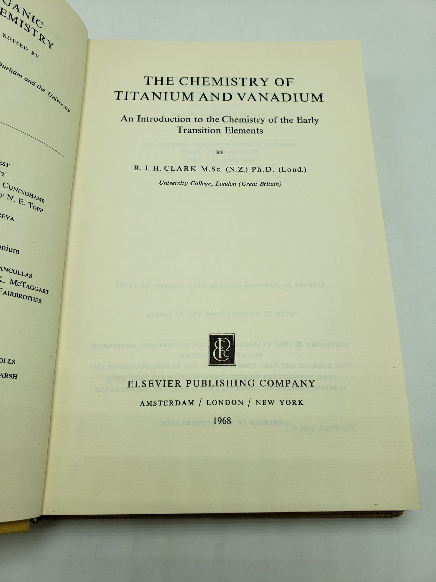 Chemistry of Titanium and Vanadium: An Introduction To The Chemistry Of The Early Transition Elements