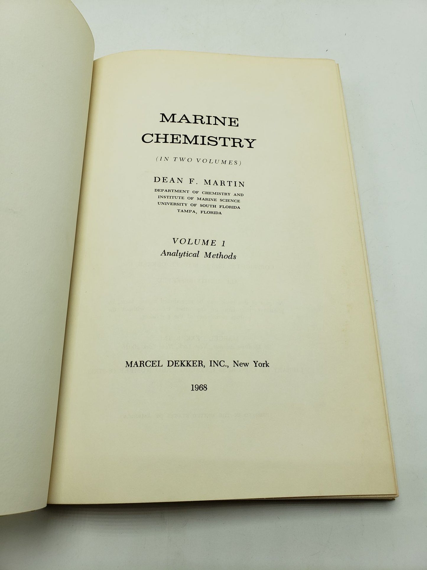 Marine Chemistry: Analytical Methods (Volume 1)