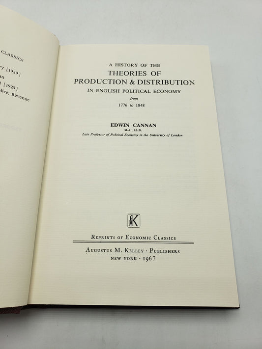 A History of the Theories of Production and Distribution 1776 to 1848