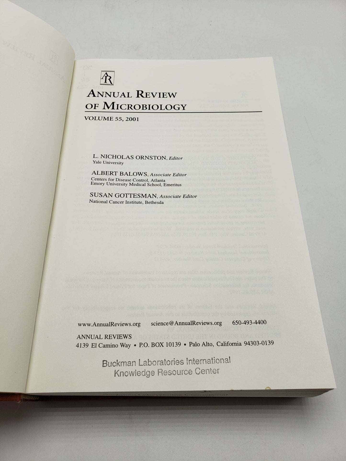 Annual Review of Microbiology: 2001 (Volume 55)